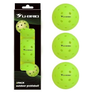 U-BRIO Outdoor Pickleball Balls, 40 Holes Rotation One-piece Green 3 Pack, High Bounce Stable Trajectory Stylish Durable Crack-Resistant Pickleballs.