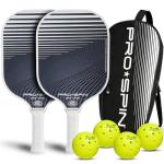 PRO-SPIN Carbon Fiber Pickleball Paddles Set of 2 | Lightweight Pickleball Set with Indoor/Outdoor Balls and Bag – Durable Pickle Ball Paddle Gift for Men, Women & Families