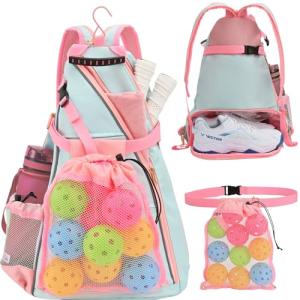 EdenRiver Pickleball Bag for Women Pickleball Backpack with Water Bottle Holder and Drawstring Mesh Bag for Pickle Ball Accessories (With Shoe Compartment)