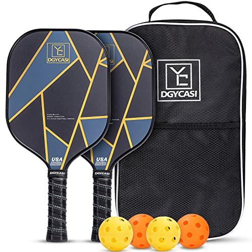 YC DGYCASI Pickleball Paddles Set of 2, USAPA Approved Carbon Fiber Surface Pickleball Set, Lightweight Pickle Ball Rackets 2 Pack, 2 Outdoor Pickleball, 2 Indoor Pickleball, 1 Pickleball Bag