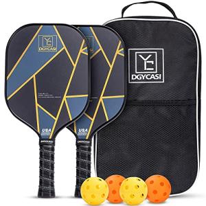 YC DGYCASI Pickleball Paddles Set of 2, USAPA Approved Carbon Fiber Surface Pickleball Set, Lightweight Pickle Ball Rackets 2 Pack, 2 Outdoor Pickleball, 2 Indoor Pickleball, 1 Pickleball Bag