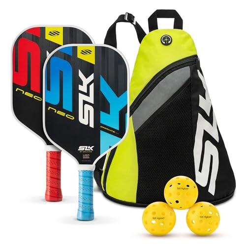 Selkirk Sport SLK Neo Graphite Pickleball Paddles Set of 2 | Designed in The USA | Complete Pickleball Set with 2 Pickle Ball Rackets, 3 Hybrid+ Balls, and SLK Sling Bag | Red & Blue