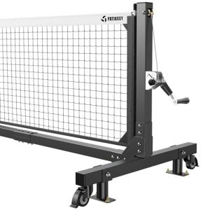 Patiassy Tournament-Grade Pickleball Net, IFP/USAPA Standards Regulation Size, Rust-Resistant Aluminum Frame with Hand-Crank Tension System for Semi-Permanent or Mobile Court Use