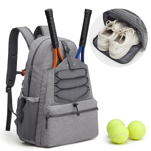 G4Free Tennis Bag, Tennis Backpack for Women Men, Large Pickleball Bag, Holds 4 Rackets with Shoe Compartment, Grey, L, Casual Daypack