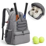 G4Free Tennis Bag, Tennis Backpack for Women Men, Large Pickleball Bag, Holds 4 Rackets with Shoe Compartment, Grey, L, Casual Daypack