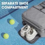G4Free Tennis Bag, Tennis Backpack for Women Men, Large Pickleball Bag, Holds 4 Rackets with Shoe Compartment, Grey, L, Casual Daypack