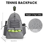 G4Free Tennis Bag, Tennis Backpack for Women Men, Large Pickleball Bag, Holds 4 Rackets with Shoe Compartment, Grey, L, Casual Daypack