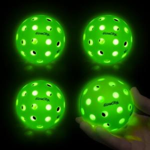 GlowCity LED Pickleball Set: Pack of 4 Glow in the Dark Pickleballs with 20 Hours of Glow Time - Great for Night Time Play