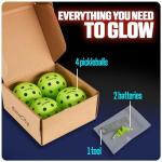 GlowCity LED Pickleball Set: Pack of 4 Glow in the Dark Pickleballs with 20 Hours of Glow Time - Great for Night Time Play