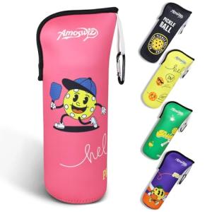 Amoswiz Pickleball Ball Holder - 1 Pc Pickle Ball Storage Bag, Portable Tennis Pouch with Hook for Fence, Premium Neoprene Material Bottle Holder, Pickleball Accessory Red Color