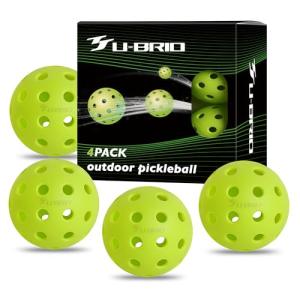 U-BRIO Pickleball Balls, 40 Holes Outdoor Pickleball Balls Green 4 Pack High Bounce Stable Trajectory Stylish Durable Crack-Resistant Pickleballs.