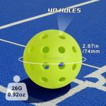 U-BRIO Pickleball Balls, 40 Holes Outdoor Pickleball Balls Green 4 Pack High Bounce Stable Trajectory Stylish Durable Crack-Resistant Pickleballs.