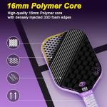 Pickleball Paddles, 18K Raw Carbon Fiber Pickleball Paddle High Grit & Spin with PP Honeycomb Core 16mm Thickness and Thermoformed Elongated Shape, Increased Power for Ultimate Spin & Consistency