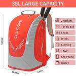 INOXTO 40L Large Tennis Backpack for Women and Men - Waterproof and Breathable Pickleball Bag With Independent Shoe Storage for Tennis, Travel, Camping (Orange)