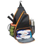 Alveroya Amber Orange Pickleball Sling Bag with Shoe Compartment for Men Women, Lightweight 2-3 Paddle Crossbody Backpack, Sports Bag with Water Bottle Pocket & Fence Hook