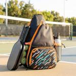 Alveroya Amber Orange Pickleball Sling Bag with Shoe Compartment for Men Women, Lightweight 2-3 Paddle Crossbody Backpack, Sports Bag with Water Bottle Pocket & Fence Hook