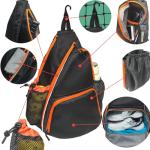 Alveroya Amber Orange Pickleball Sling Bag with Shoe Compartment for Men Women, Lightweight 2-3 Paddle Crossbody Backpack, Sports Bag with Water Bottle Pocket & Fence Hook