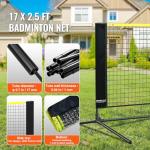 VEVOR Badminton Net, Height Adjustable Volleyball Net, 17ft Wide Foldable Pickleball Net, Portable Easy Setup Tennis Net Set with Poles, Stand and Carry Bag, for Kids Backyard Game Indoor Outdoor Use