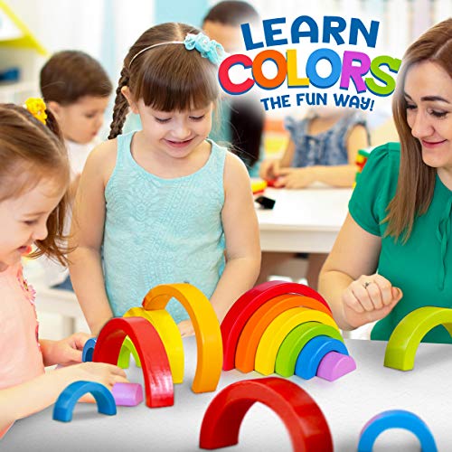 Colorful Wooden Rainbow Stacker Puzzle Blocks