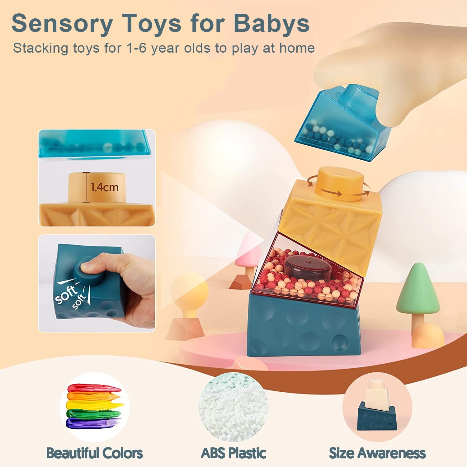 NBPOWER Baby Stacking Blocks - Montessori Sensory Toys