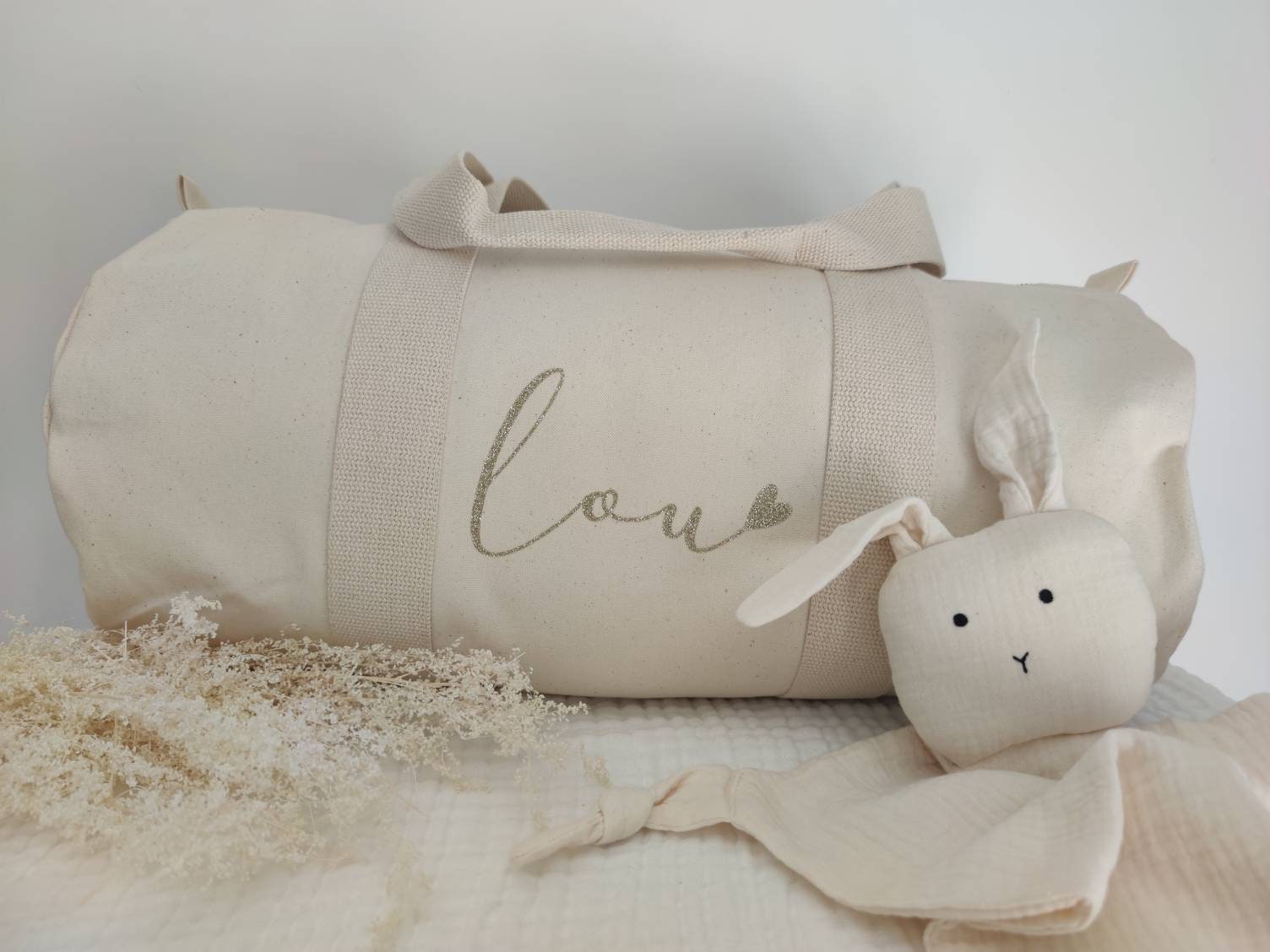 Personalized Ecru Baby Diaper Duffel Bag