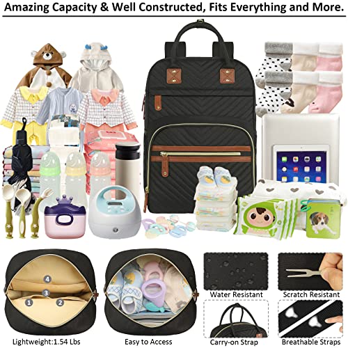 Multifunctional Black Baby Diaper Backpack Tote