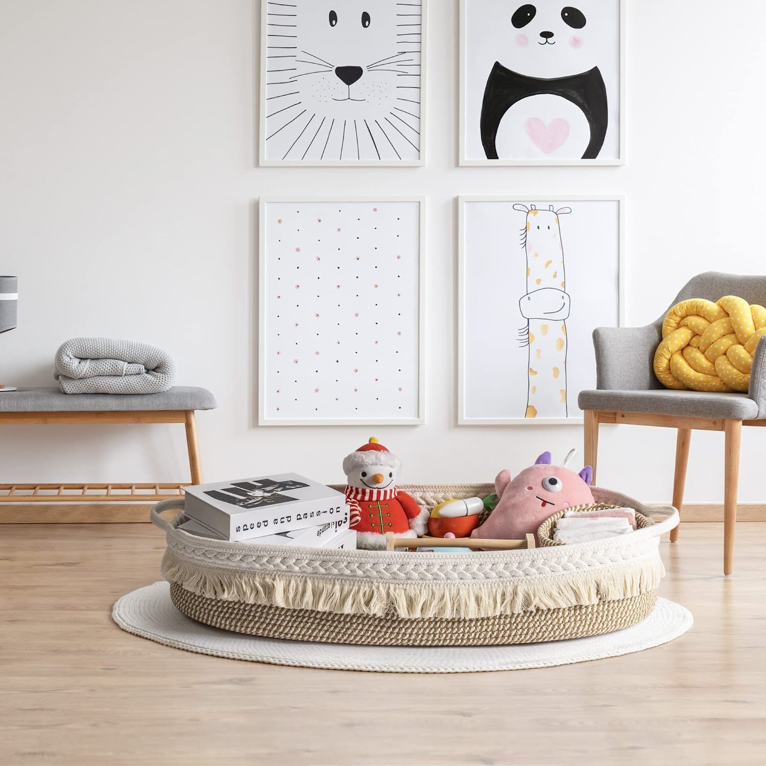 Handmade Cotton Rope Baby Changing Basket with Pad