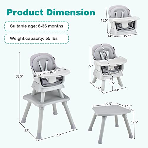 Baby Joy 8-in-1 Convertible High Chair - Gray