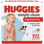 Huggies Simply Clean Unscented Baby Diaper Wipes, 3 Flip-Top Packs (192 Wipes Total), Packaging May Vary