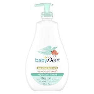 Baby Dove Sensitive Skin Care Baby Wash Fragrance Free Moisture For Baby Bath Time Fragrance Free and Hypoallergenic, Washes Away Bacteria 20 oz
