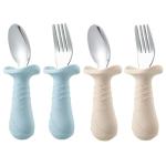 PandaEar Baby Toddler Fork and Spoon Utensil Set, 6 Pack Silicone Stainless Steel Silverware Spoon Fork for Babies Toddler, BPA Free with Silicone Holding Anti-Choke Design (Green Blue Brown)