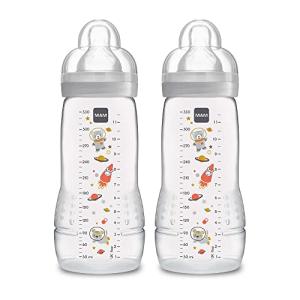 MAM Easy Active Baby Bottles 11oz, Fast Flow Skinsoft Silicone Nipple with Wide Neck Ergonomic Design, Easy to Hold, BPA-Free, Bottles with Leak-Proof Caps for 4+ Months Baby