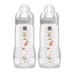 MAM Easy Active Baby Bottles 11oz, Fast Flow Skinsoft Silicone Nipple with Wide Neck Ergonomic Design, Easy to Hold, BPA-Free, Bottles with Leak-Proof Caps for 4+ Months Baby
