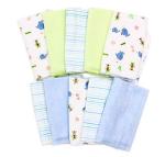 Spasilk Washcloth Wipes Set for Newborn Boys and Girls, Soft Terry Washcloth Set, Pack of 10, Blue Elephants