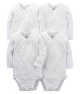 Simple Joys by Carter's Baby 4-Pack Long Sleeve Side Snap Bodysuit, White, 0-3 Months