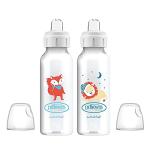 Dr. Brown's Milestones Narrow Sippy Bottle, 100% Silicone Soft Sippy Spout, 8oz/250mL, 6m+, Fox & Lion, 2 Pack