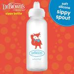 Dr. Brown's Milestones Narrow Sippy Bottle, 100% Silicone Soft Sippy Spout, 8oz/250mL, 6m+, Fox & Lion, 2 Pack
