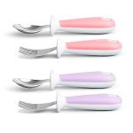 Munchkin® Raise™ Toddler Fork and Spoon Utensil Set, Rest Keeps Tip Off Table, BPA Free, 4 Pack, Pink/Purple