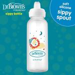 Dr. Brown's Milestones Narrow Sippy Bottle, 100% Silicone Soft Sippy Spout, 8oz/250mL, 6m+, Fox & Lion, 2 Pack