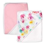 HonestBaby unisex baby 2-Pack Organic Cotton Hooded Towels Bandana, Rose Blossom, One Size US