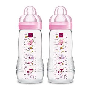 MAM Easy Active Baby Bottles 11oz, Fast Flow Skinsoft Silicone Nipple with Wide Neck Ergonomic Design, Easy to Hold, BPA-Free, Bottles with Leak-Proof Caps for 4+ Months Baby