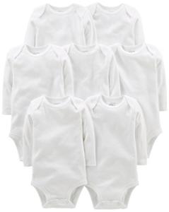 Simple Joys Kid's 7 pack long sleeve original bodysuits Shirt, White, Newborn