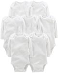 Simple Joys Kid's 7 pack long sleeve original bodysuits Shirt, White, Newborn