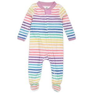 HonestBaby Baby Girls Play Footed Pajamas One-piece Jumpsuit Zip-front Pjs 100% Organic Cotton For And Toddler Sleepers, Rainbow Stripe, 6-9 Months US