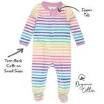 HonestBaby Baby Girls Play Footed Pajamas One-piece Jumpsuit Zip-front Pjs 100% Organic Cotton For And Toddler Sleepers, Rainbow Stripe, 6-9 Months US