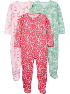 Simple Joys by Carter's Baby Girl's 3-Pack Loose Fit Flame Resistant Polyester Footed Pajamas Sleepwear, giraffe/rainbow/floral, 12 Months