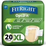 FitRight Adult Diapers, Extra+ Heavy Absorbency, XL (Waist Size 56in-64in), 20 Count, OptiFit Incontinence Briefs for Men and Women, Disposable, Moisture-Wicking, Leak Protection,