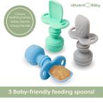 UpwardBaby Self-Feeding Spoon with Choke Barrier - Silicone Baby Spoons Toddler Utensils for Home & Travel, Textured Tips Massage Gums & Baby-Led Weaning, Tiny, Pack of 3, Blue/Gray/Mint