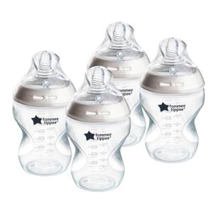 Tommee Tippee Natural Start Anti-Colic 9 oz BPA Free Baby Bottles, 0+ Months, Slow Flow Breast-Like Nipple, Self Sterilizing, Designed for Seamless Transition Between Bottle & Breast, Clear, Pack of 4