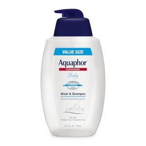 Aquaphor Baby Wash and Shampoo, Unscented Baby Shampoo and Wash, 25.4 Fl Oz Pump Bottle